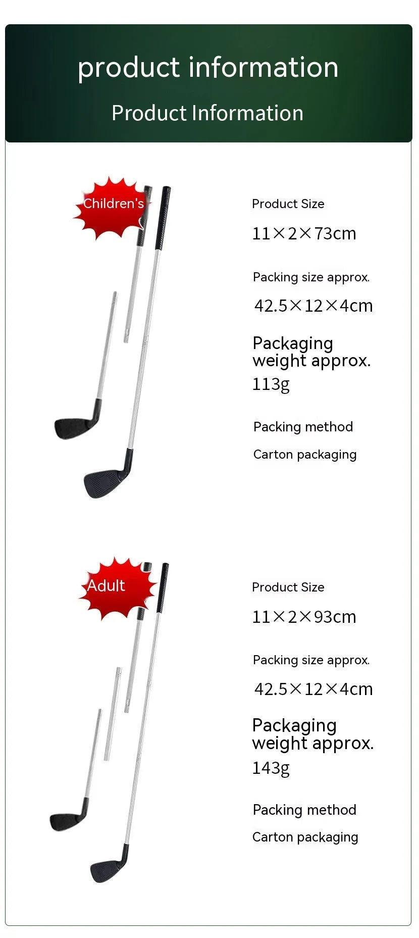 Golf metal club set with adult and children's club variants for parent-child outdoor practice