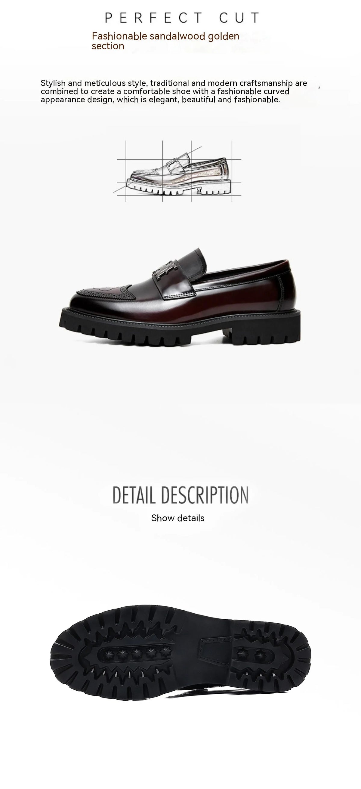 Men's low-top matte craft leather shoes with slit bead detail, black colour, rubber sole, side view