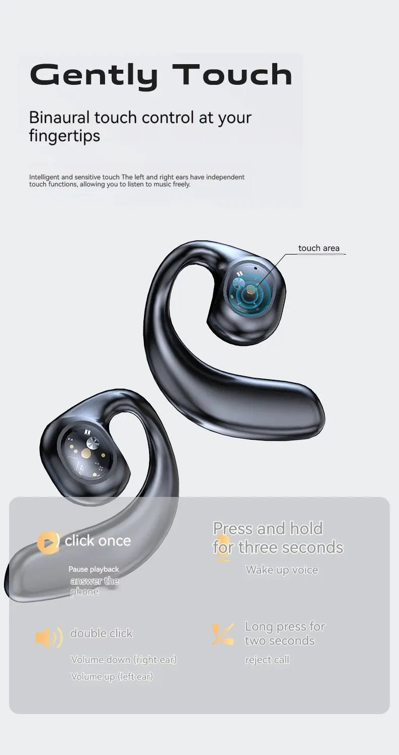 Y3 open non in ear wireless Bluetooth earphones black ear hook bone conduction sports style