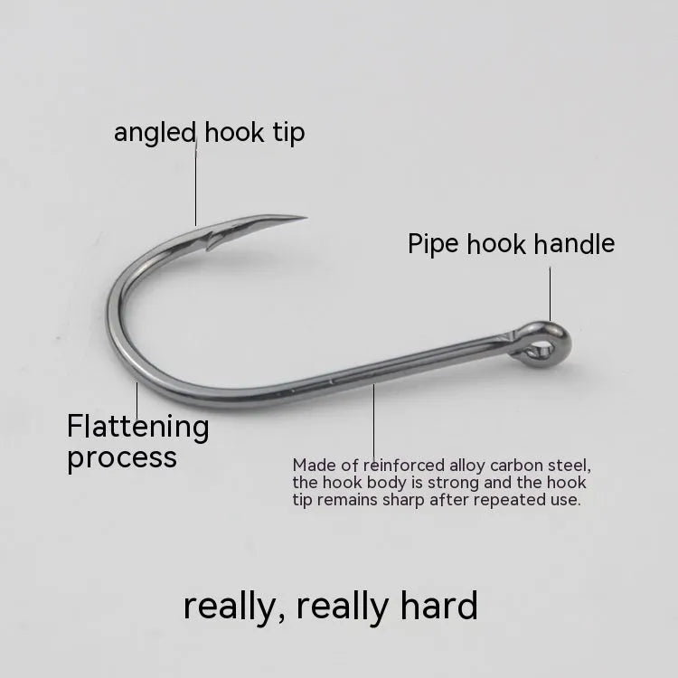 Bulk pack of alloy carbon steel sea fishing hooks with crooked mouth barbed design in various sizes