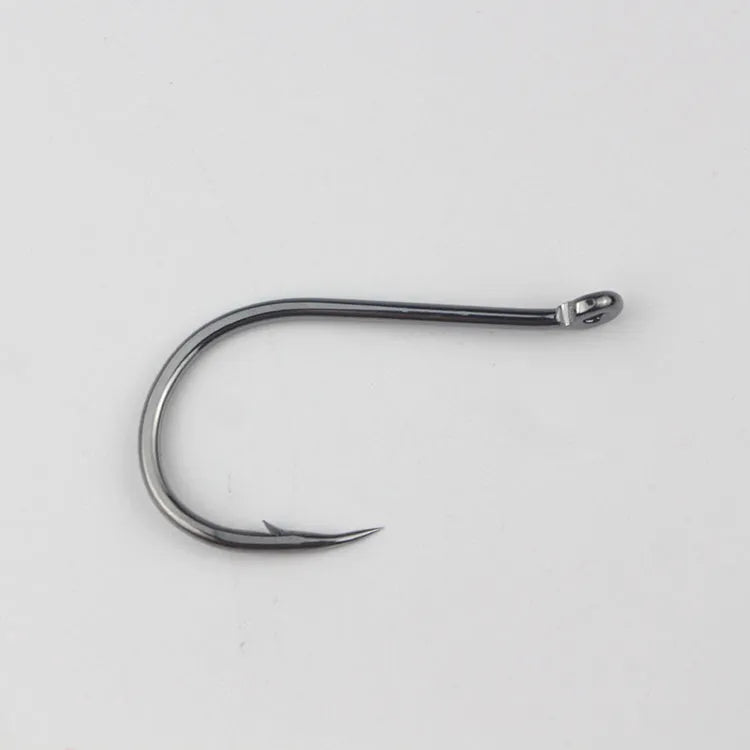 Bulk pack of alloy carbon steel sea fishing hooks with crooked mouth barbed design in various sizes