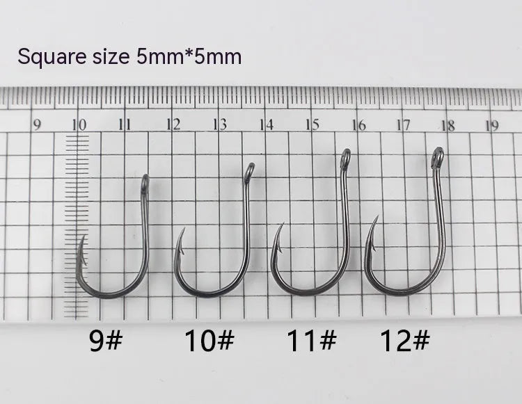 Bulk pack of alloy carbon steel sea fishing hooks with crooked mouth barbed design in various sizes