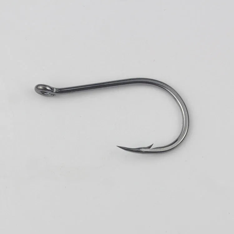 Bulk pack of alloy carbon steel sea fishing hooks with crooked mouth barbed design in various sizes
