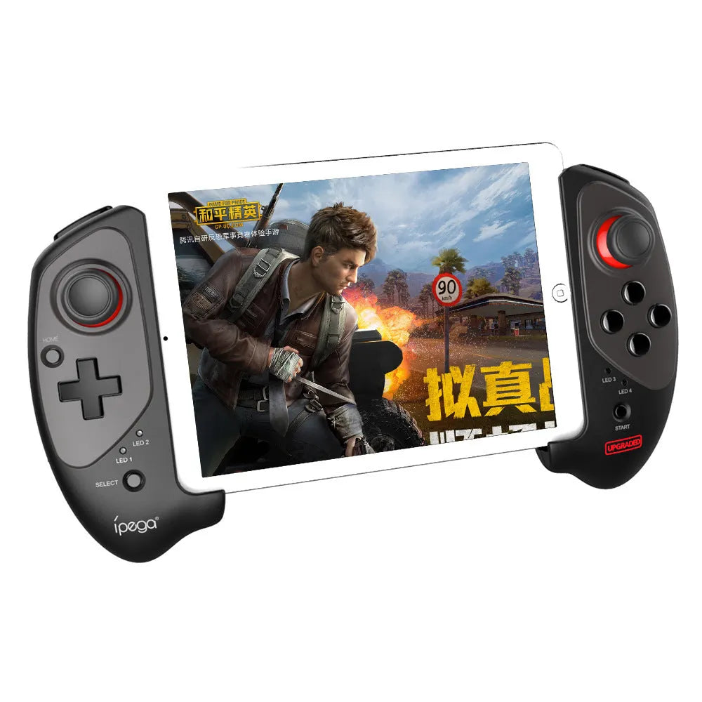Red telescopic gamepad controller with Bluetooth for mobile devices and USB for PC gaming