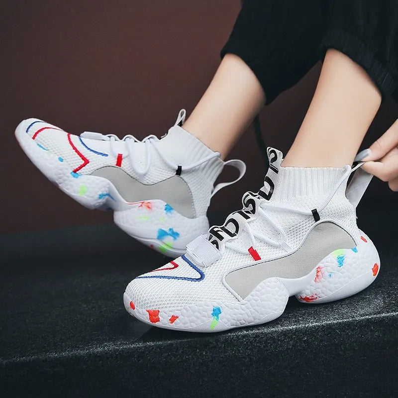 Men's camouflage pattern vulcanised sneakers with mesh upper and rubber sole