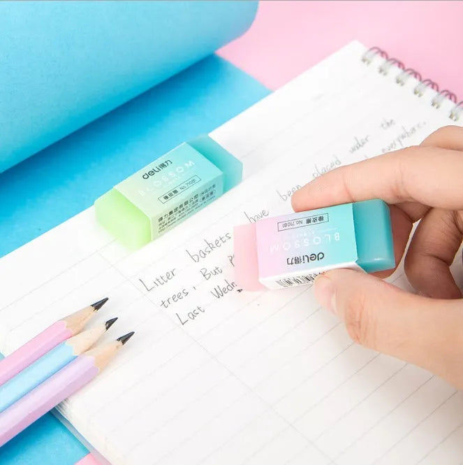 Cute translucent coloured pencil rubber eraser measuring 4.8cm by 2cm by 1cm for school and art use