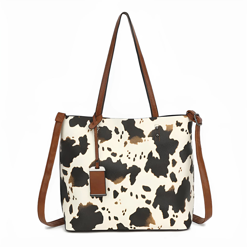 Women's soft PU shoulder bag in leopard print urban minimalist style black milk pattern and brown cow pattern