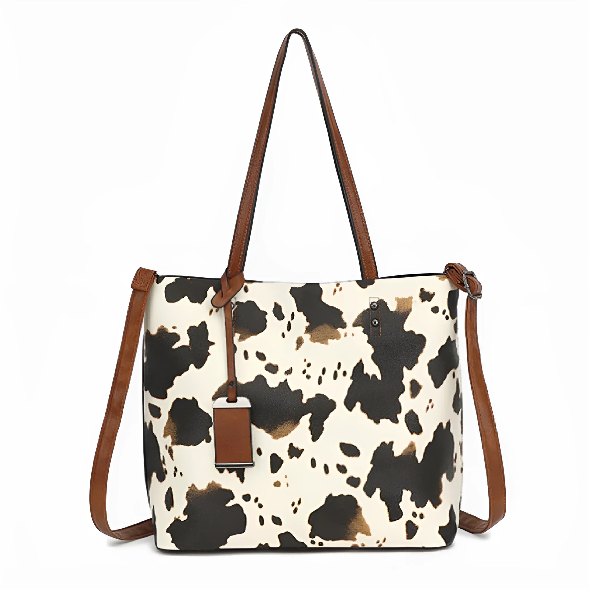 Women's soft PU shoulder bag in leopard print urban minimalist style black milk pattern and brown cow pattern