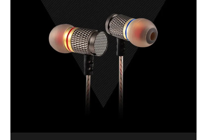 Black wired in-ear headphones with silicone cable, 3.5mm L-bend plug, and TPE eartips.