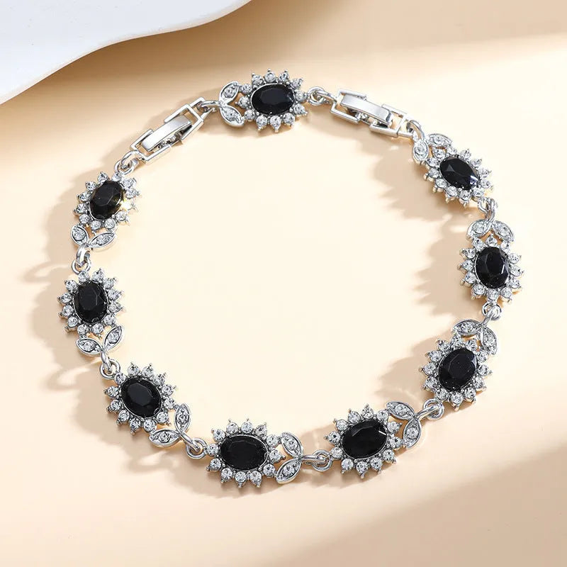 Simple zircon bracelet for women with electroplating finish in gemstone colour variations