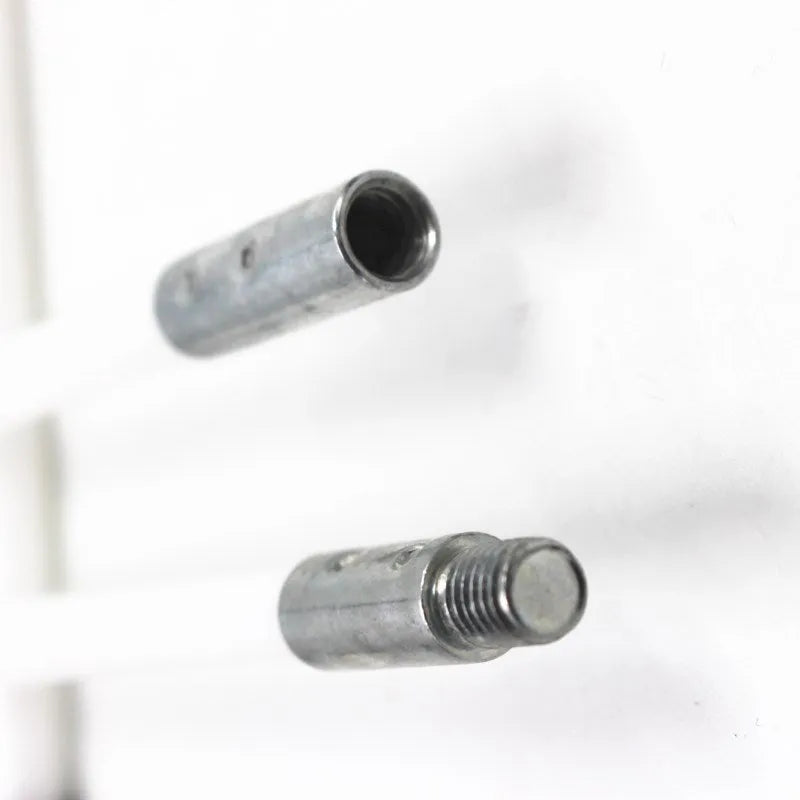Dryer vent cleaning brush kit with 6 nylon rods, 100mm brush head, and galvanised wire bristles on white background