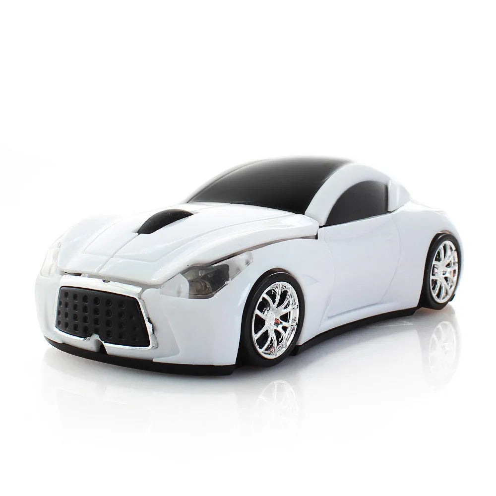 Wireless 2.4 GHz car sports mouse in red, with ABS construction and receiver storage compartment