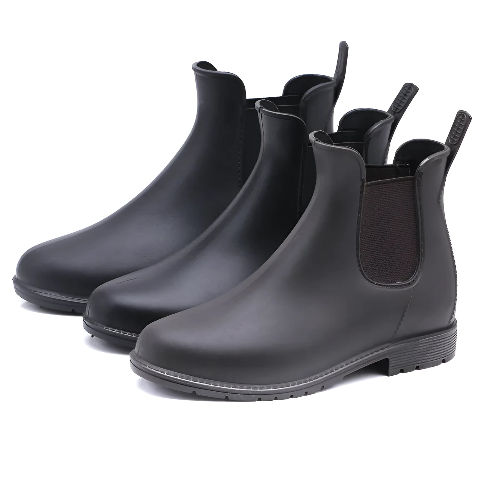 Women's PVC rain boots in black, Martin style with low tube and low heel design