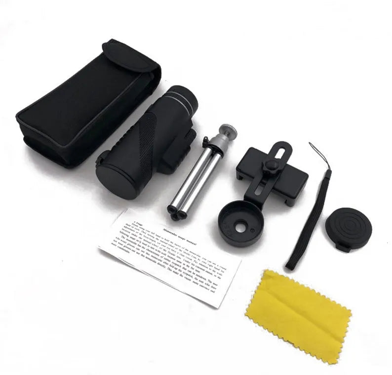 Black HD 40x60 cellphone telescope monocular with 40x magnification and FMC green film lens