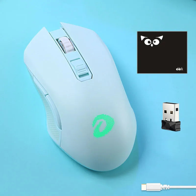 Lightweight wireless wired game mouse with USB connector and mouse pad, available in green