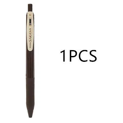 0.5mm bullet gel pen with press water mechanism in a retro style, showing colour options.