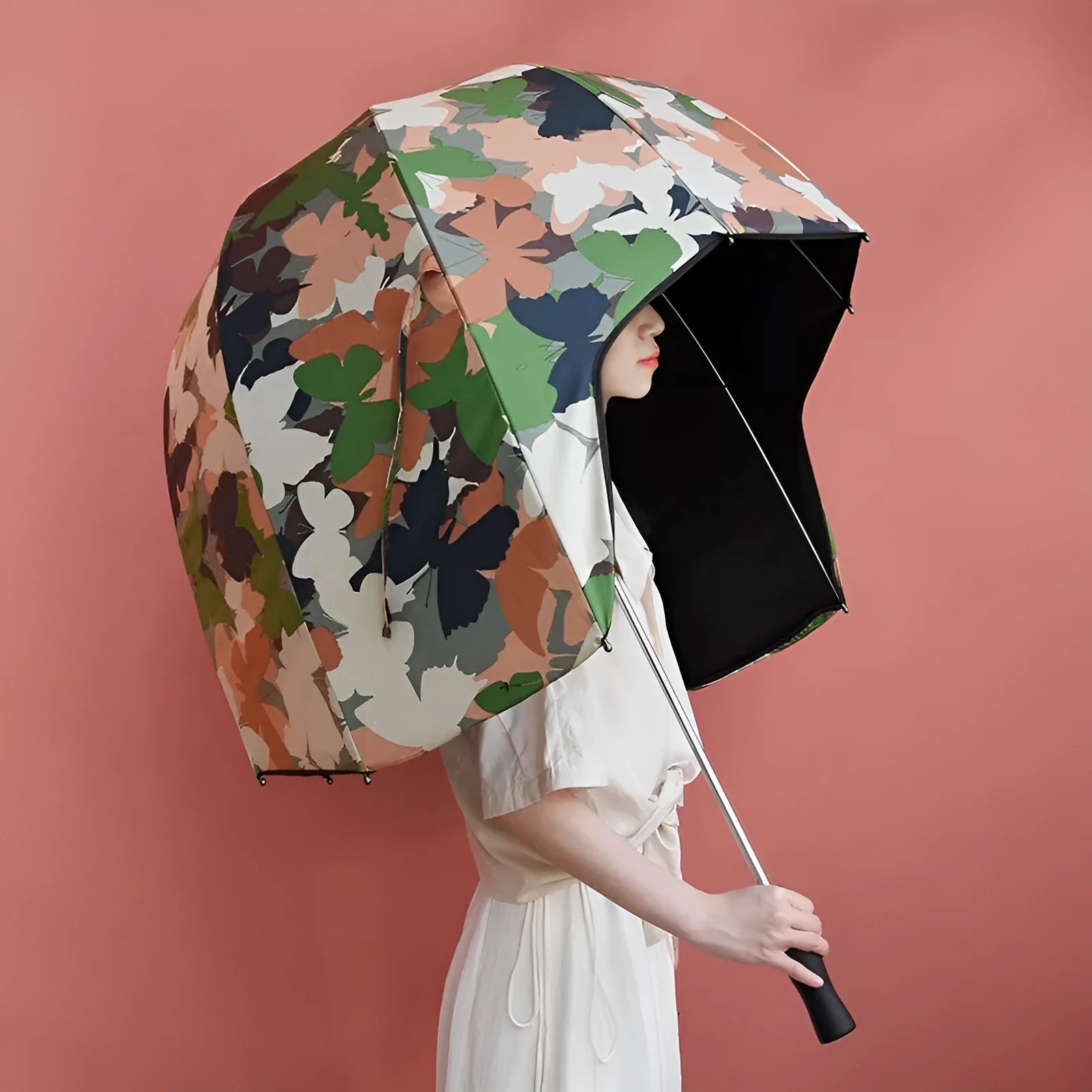 76cm long handle umbrella with dual sun and rain protection in vinyl laminated NC fabric