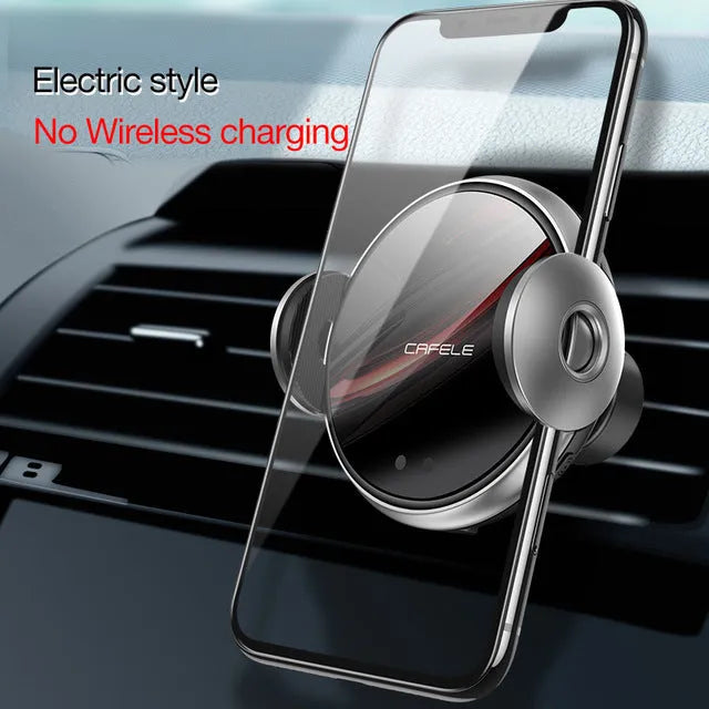 Black wireless car phone charger holder with Qi standard, adjustable 63-88mm, ABS and silicone build