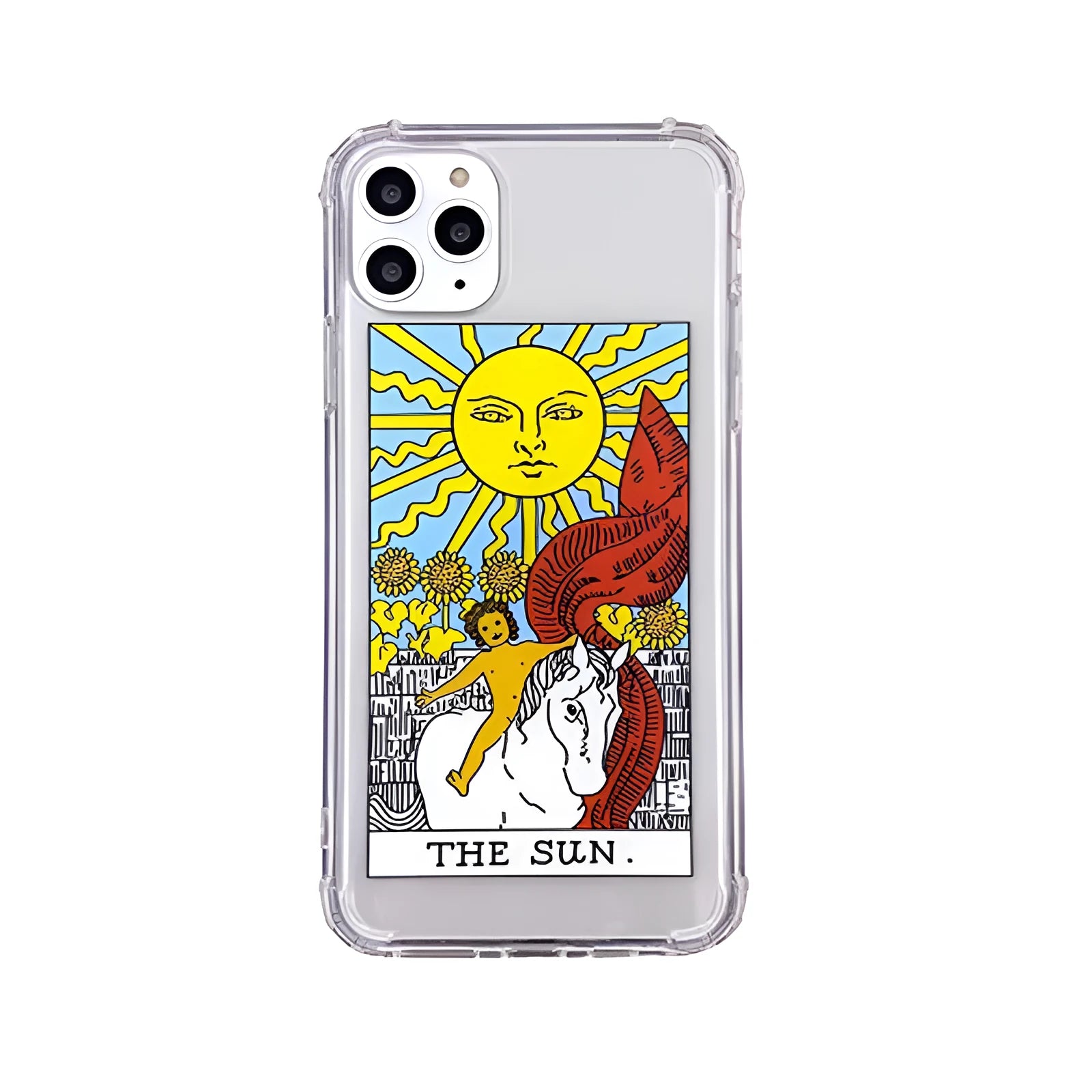 Creative Mythology comic design iPhone case in sun or moon graffiti colours, flexible silicone TPU back cover.