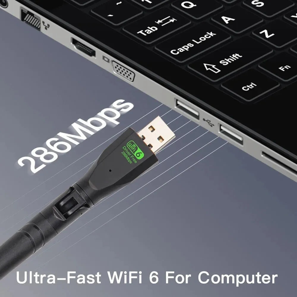 Black USB WiFi 6 wireless network card adapter for PC and laptop connectivity