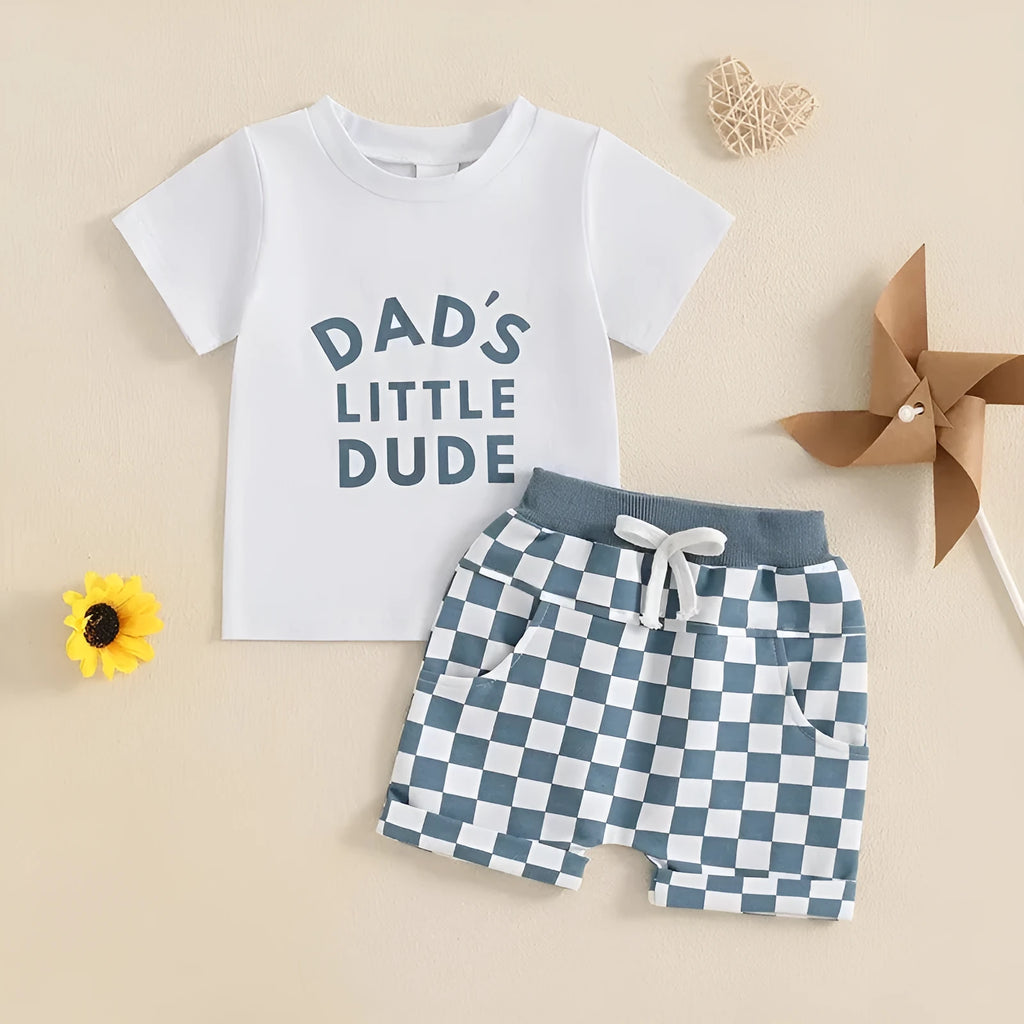 Children's casual letter printed short-sleeved cotton-blend set in apricot for baby boys and girls