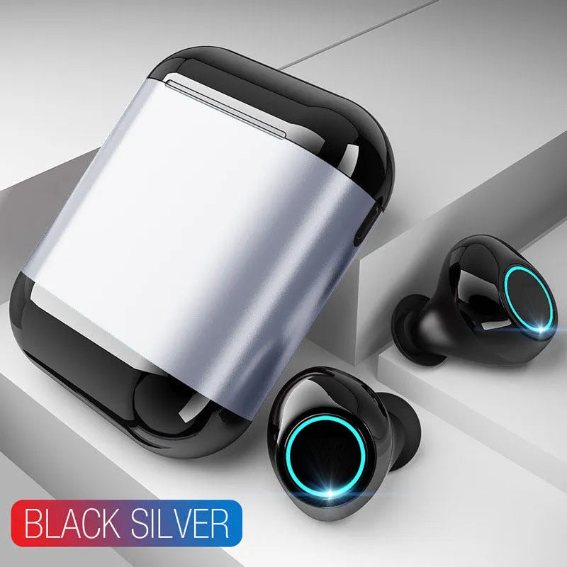 Black, Gold and Light Grey TWS wireless Bluetooth earphones showing separate left and right earpieces