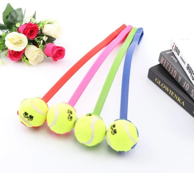 Dog throwing ball set with ergonomic handle and soft ball, 38cm, available in Blue Green Red