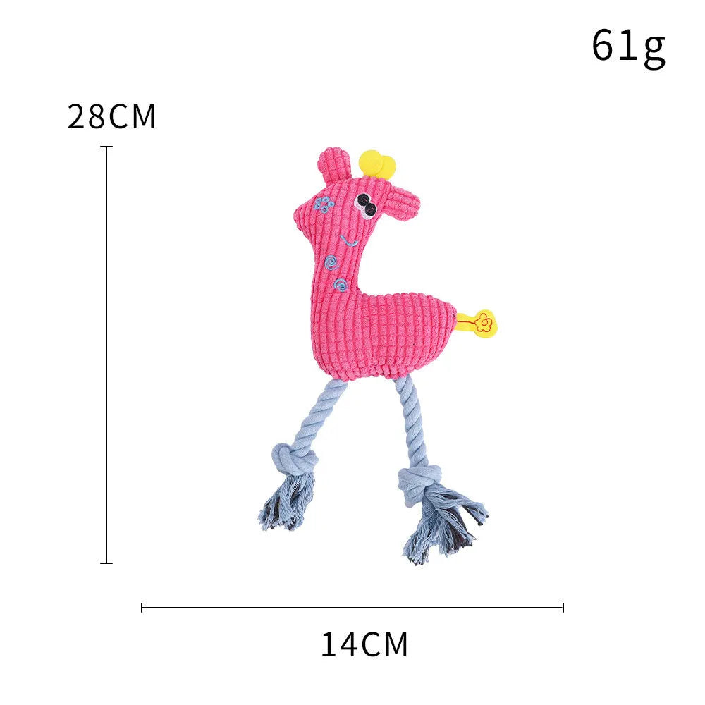 Blue deer-shaped plush dog toy with corn grain texture and squeaker