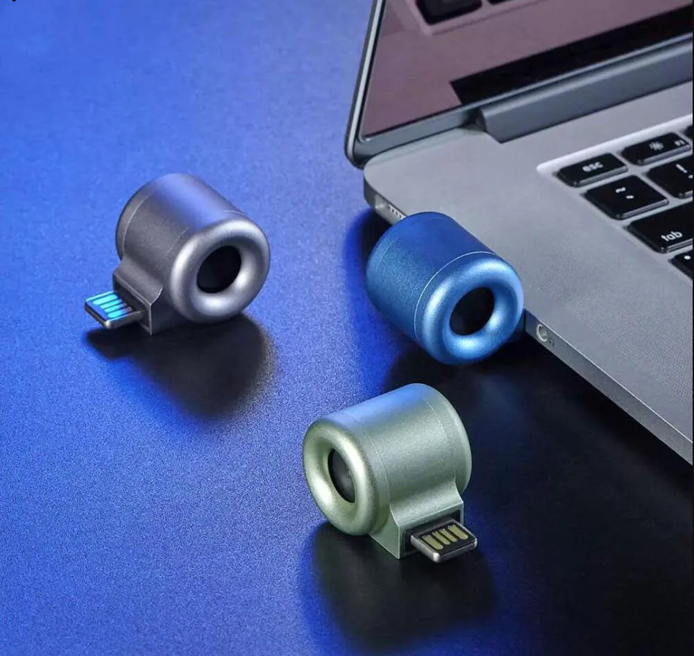 USB mini car diffuser with solid aromatherapy refill in peacock blue colour option