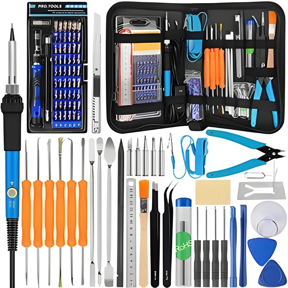 60W soldering iron and 60-in-1 magnetic screwdriver kit in tools bag backpack for electronics repair