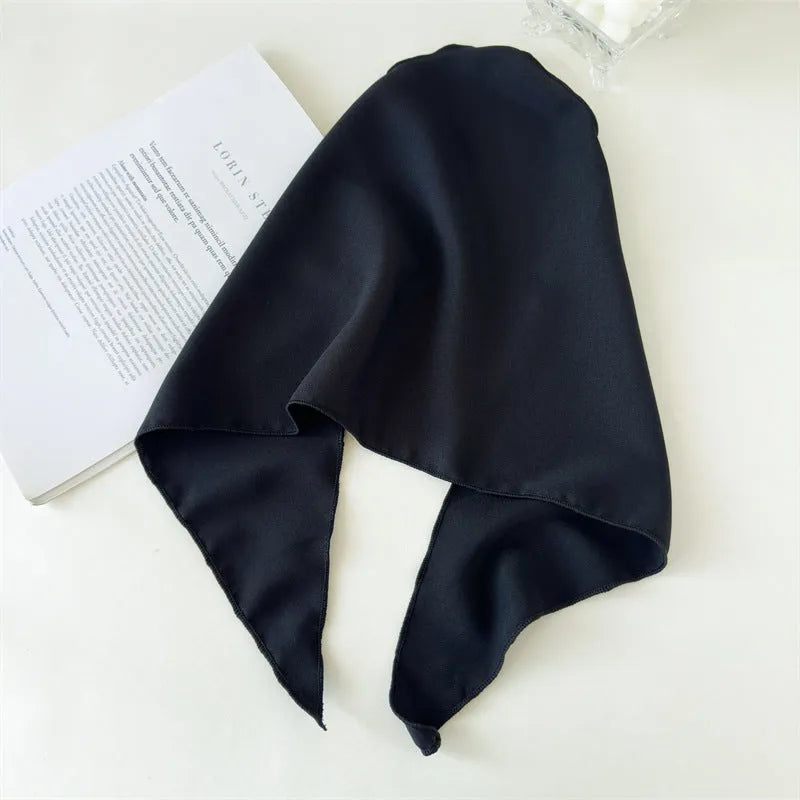 Women's solid colour cloth fabric triangle headscarf in Khaki tied around head