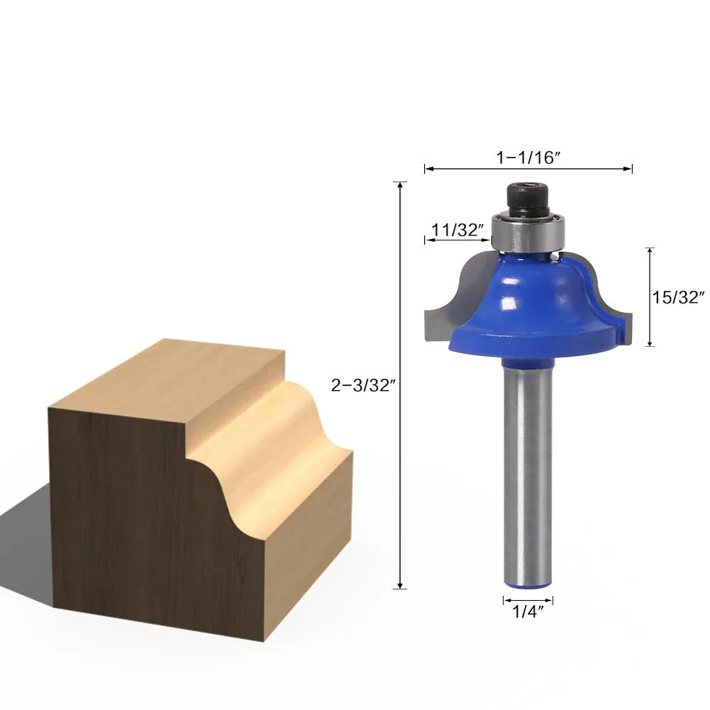 Blue-coated cemented carbide door pattern router bit with 27mm cutting diameter and 6.35mm stem