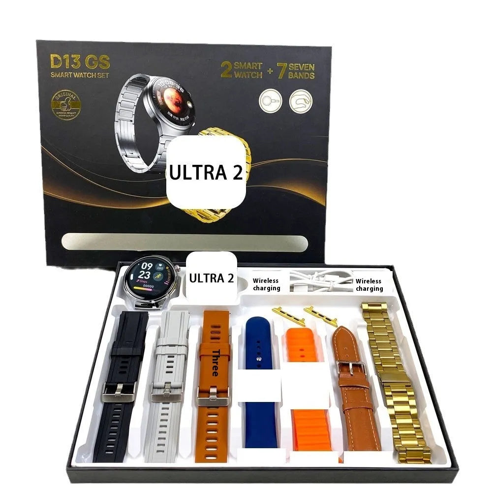 Original D13 GS smart watch case strap in black with IPS screen and touch button showing heart rate display