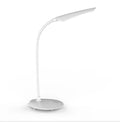 White LED desk lamp with touch control and USB charging, compact simple design on desk