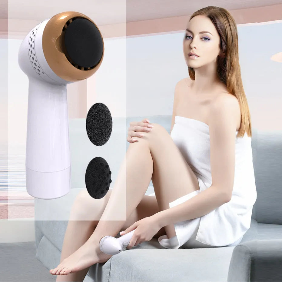 Electric vacuum foot grinder with refined quartz head in gold finish for gentle cuticle removal
