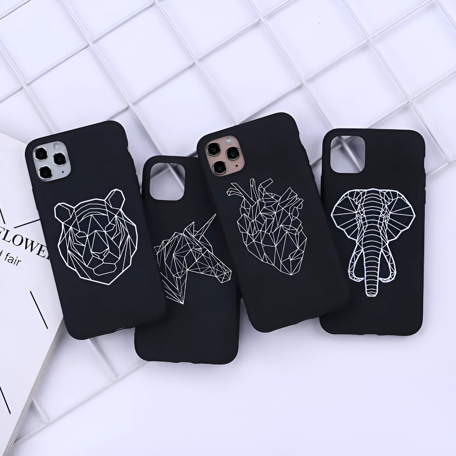 Animal line graffiti art design on a slim black TPU iPhone back cover case.