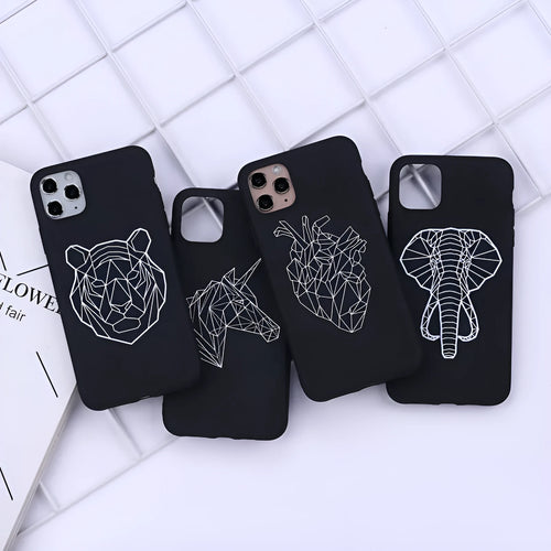 Animal line graffiti art design on a slim black TPU iPhone back cover case.