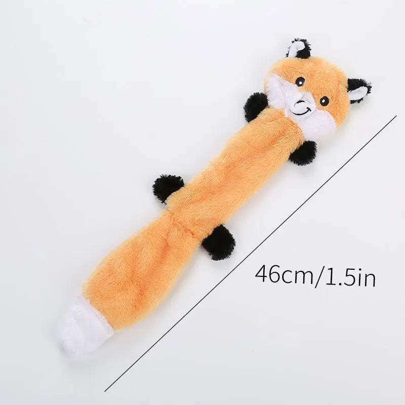 Colourful plush dog toy with squeaker measuring 46 cm long for interactive pet play