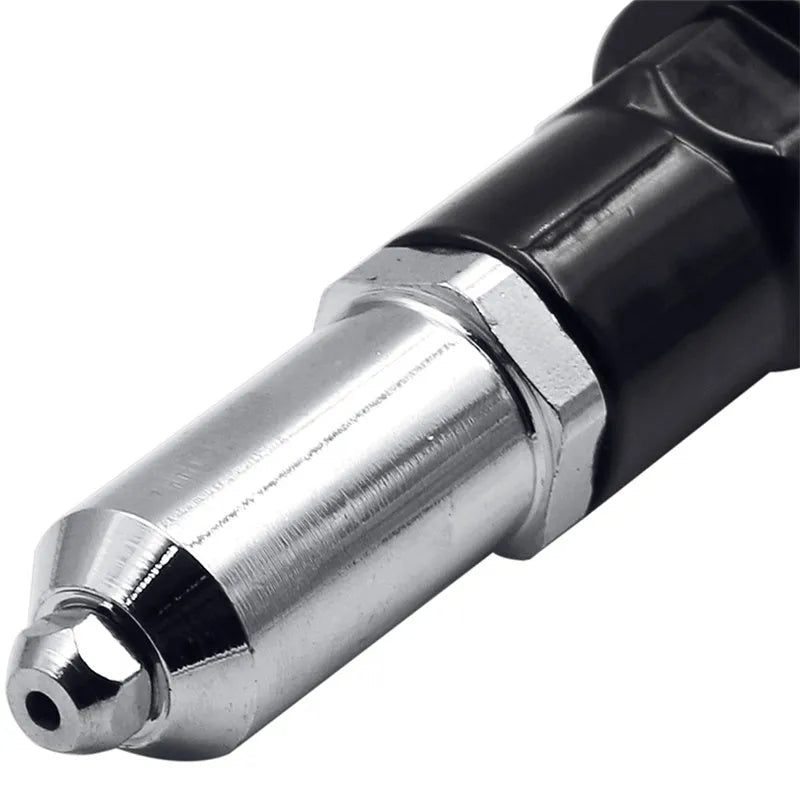 Black metal electric drill rivet gun tool with three-jaw chuck measuring 173mm long