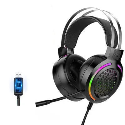 H500 Holloway RGB USB gaming headset in black with large ear cups and microphone.