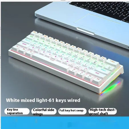 61-key compact mechanical keyboard with hot-swappable switches and bluish-black black tea shaft