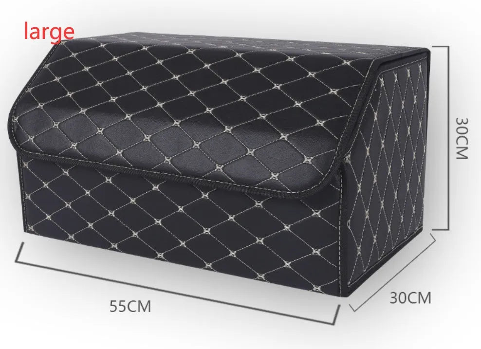 Leather car organiser storage box in Black, size Large 30x30x55cm on car back seat