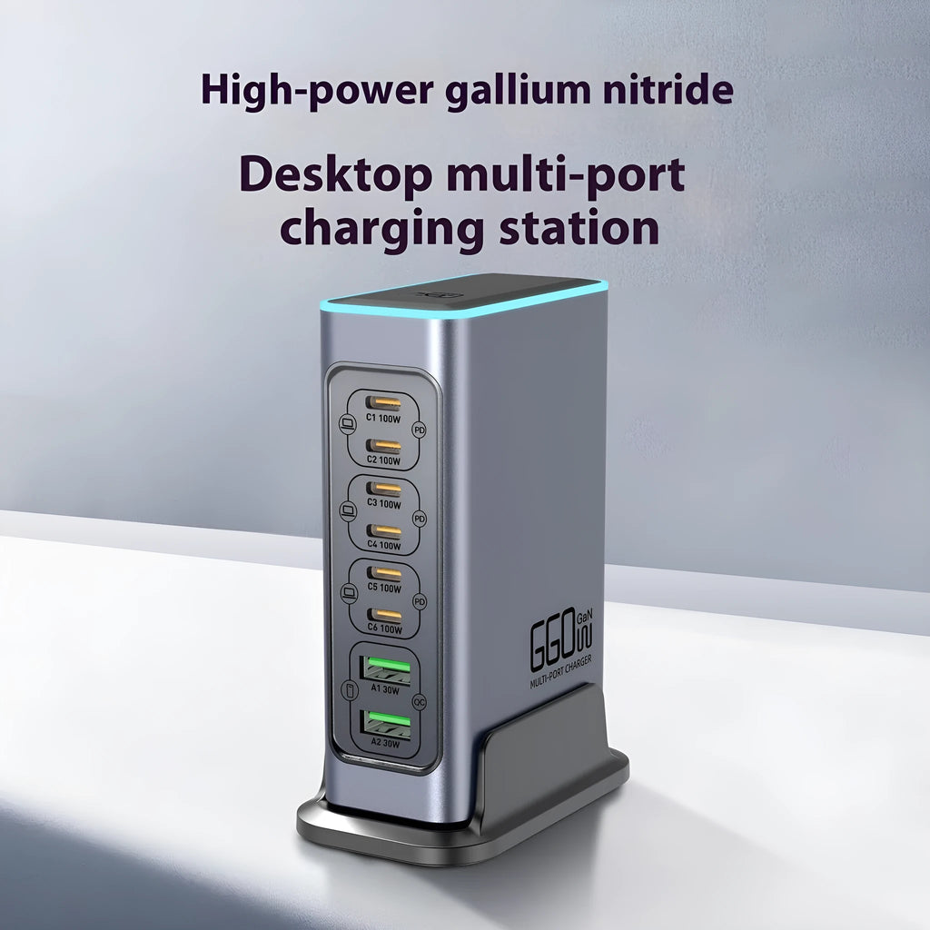 660W gallium nitride desktop fast charger with multiple international plug types