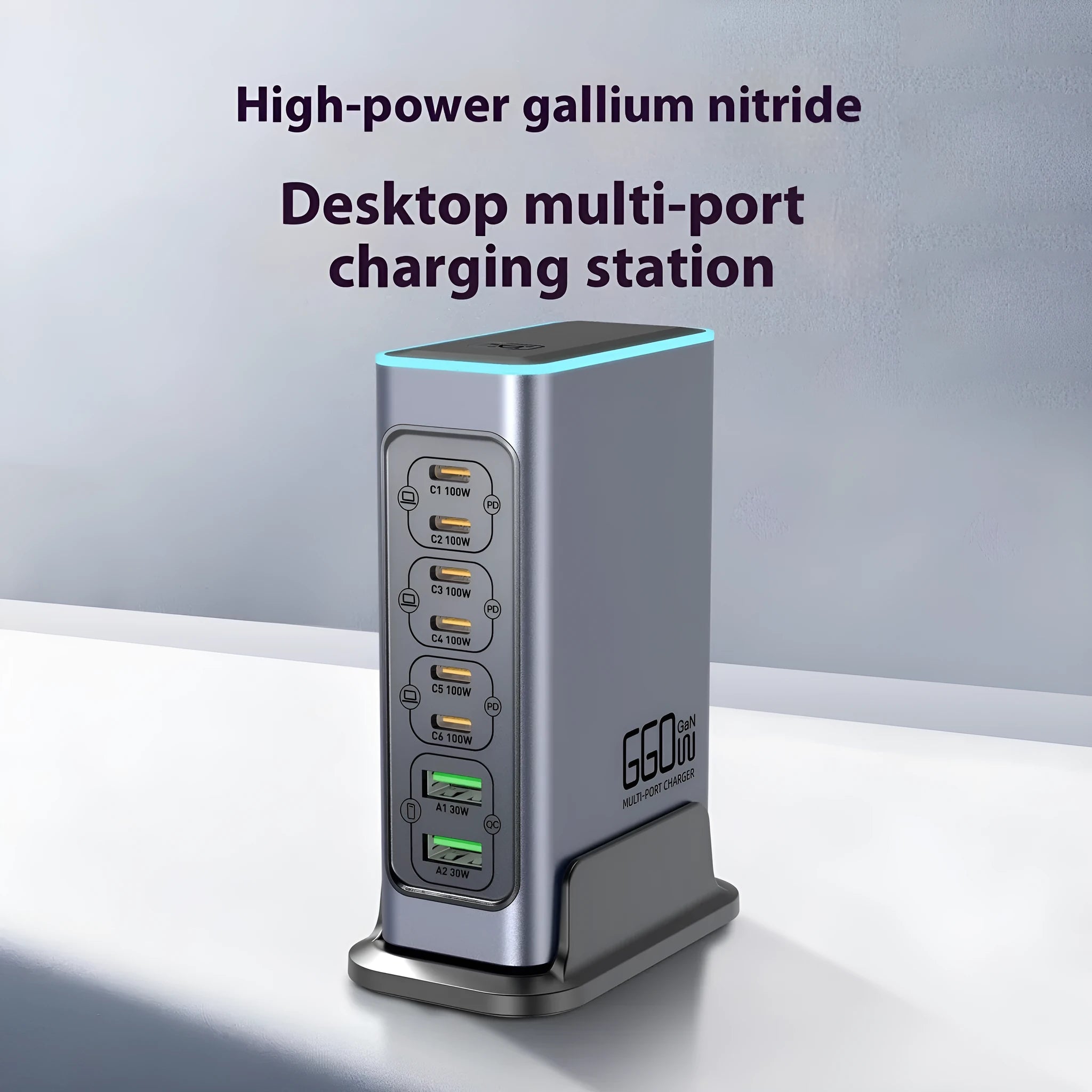 660W gallium nitride desktop fast charger with multiple international plug types