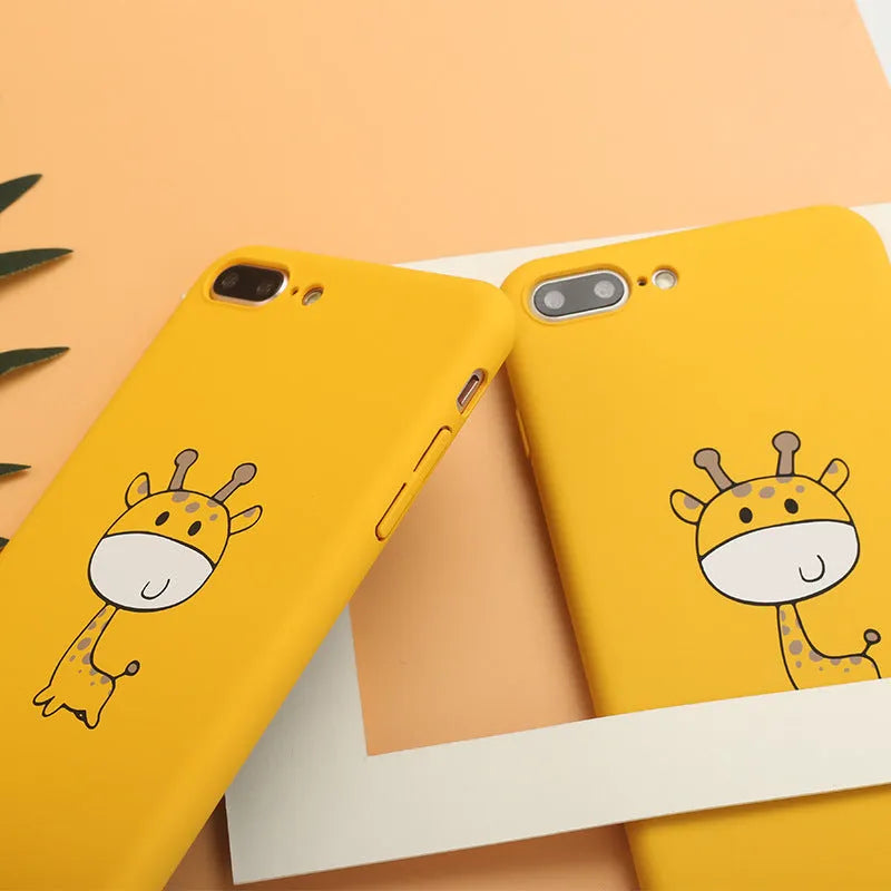 Yellow patterned hard plastic phone case for iPhone models with raised protective edges.
