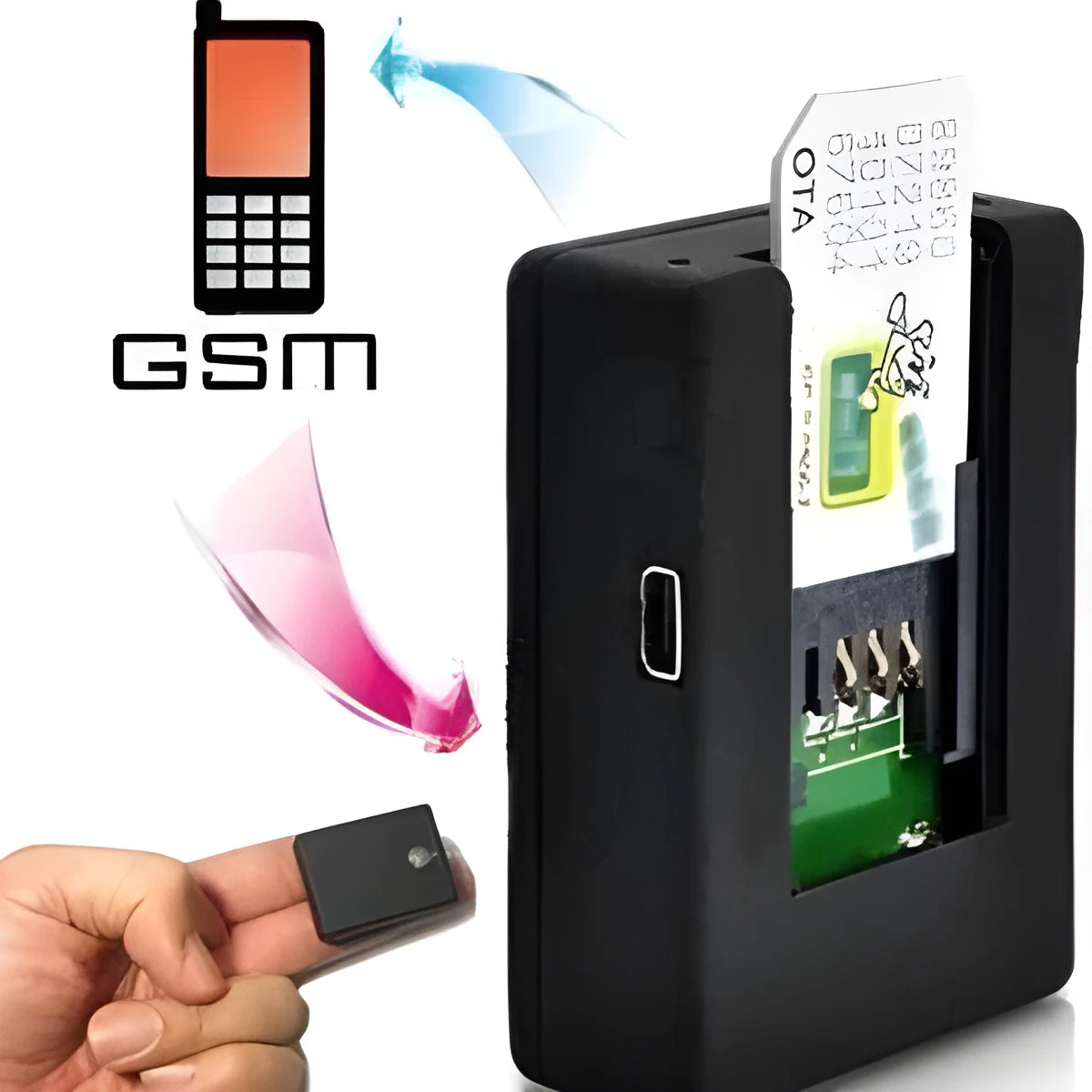 N9 mini black GPS car alarm tracker with SIM card slot and indicator light