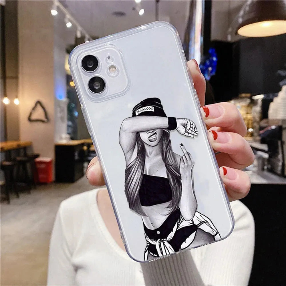 Cute braid bikini girl TPU phone case for iPhone with soft shell and fall protection design.