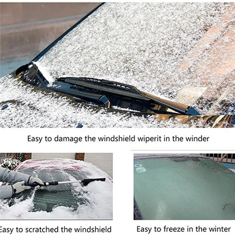 Silver car windshield antifreeze cover 92x145cm with anti-theft door clips for frost and snow protection