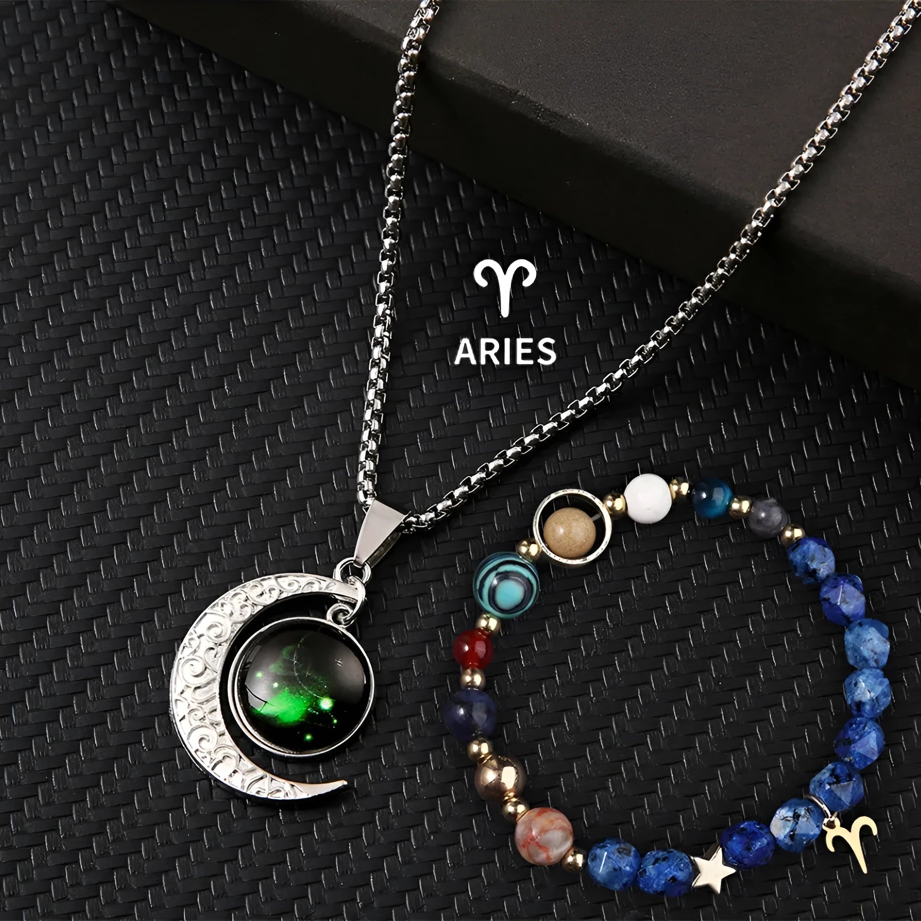 Natural stone zodiac necklace and bracelet set for all 12 star signs