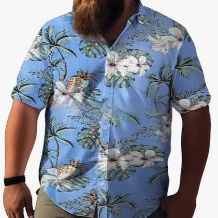 Men's plus size short sleeve cardigan in slim fit with digital print, available in multiple colours and sizes S to 5XL
